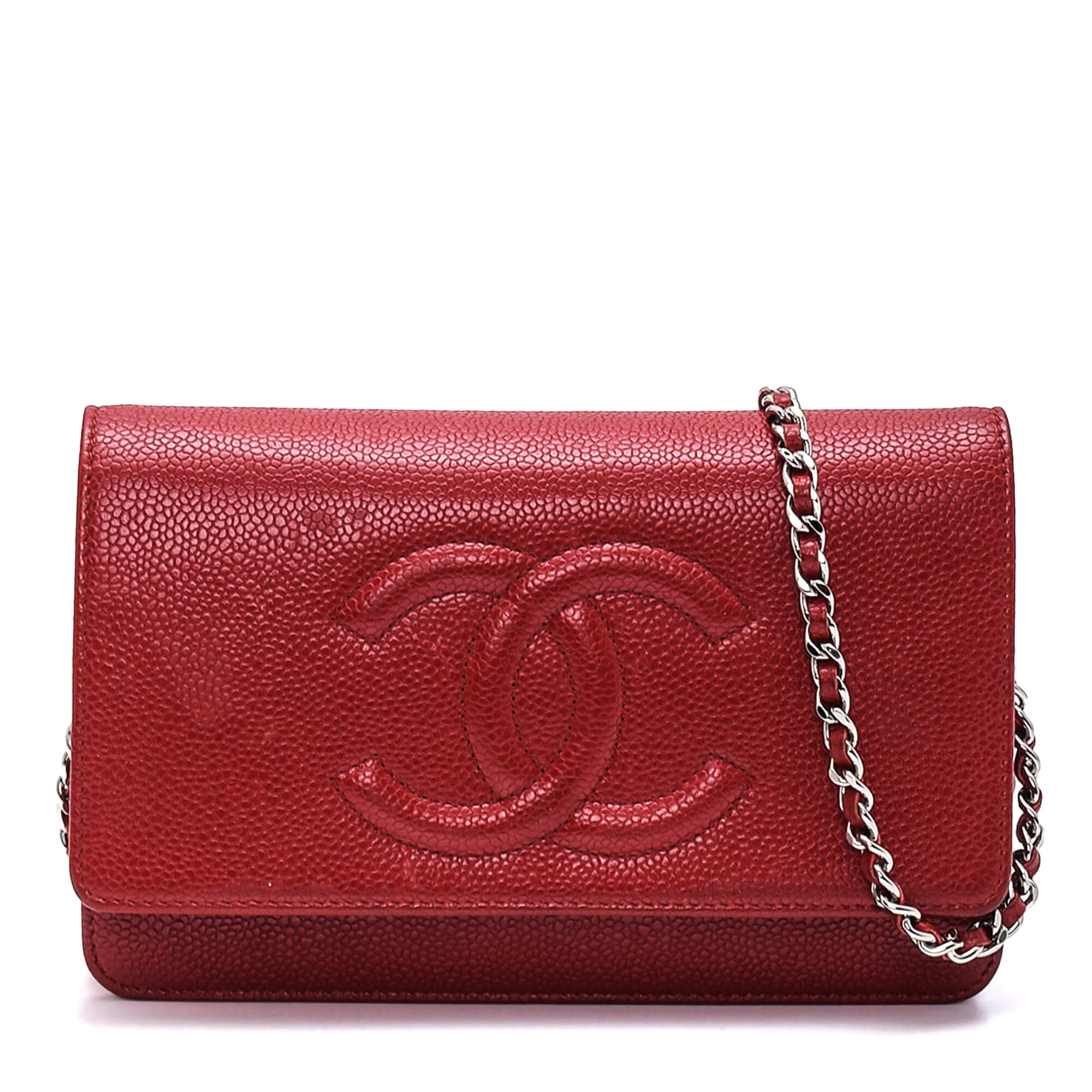 Chanel - Red Caviar Leather Wallet on Chain Bag